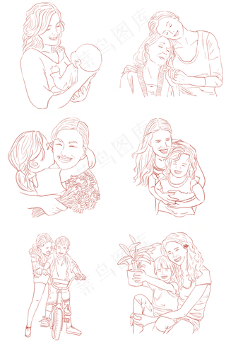 母亲节之亲子互动线稿免抠png