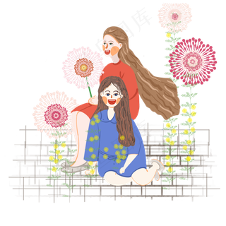 儿童节两个小女孩坐在地上玩耍