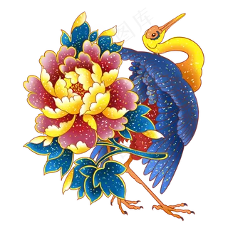 国潮花鸟牡丹仙鹤,免抠元素 国潮花鸟牡丹仙鹤,免抠元素