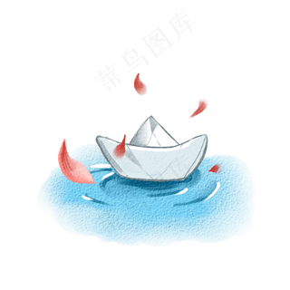 花瓣飘落纸船png