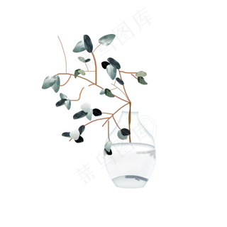 玻璃瓶里的水墨植物