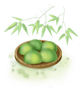清明节竹叶下的青团,免抠元素