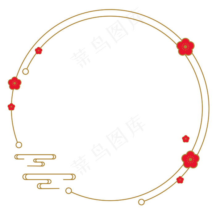 新春暗金色烫金红梅祥云圆框矢量,免抠元素