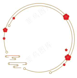 新春暗金色烫金红梅祥云圆框矢量,免抠元素