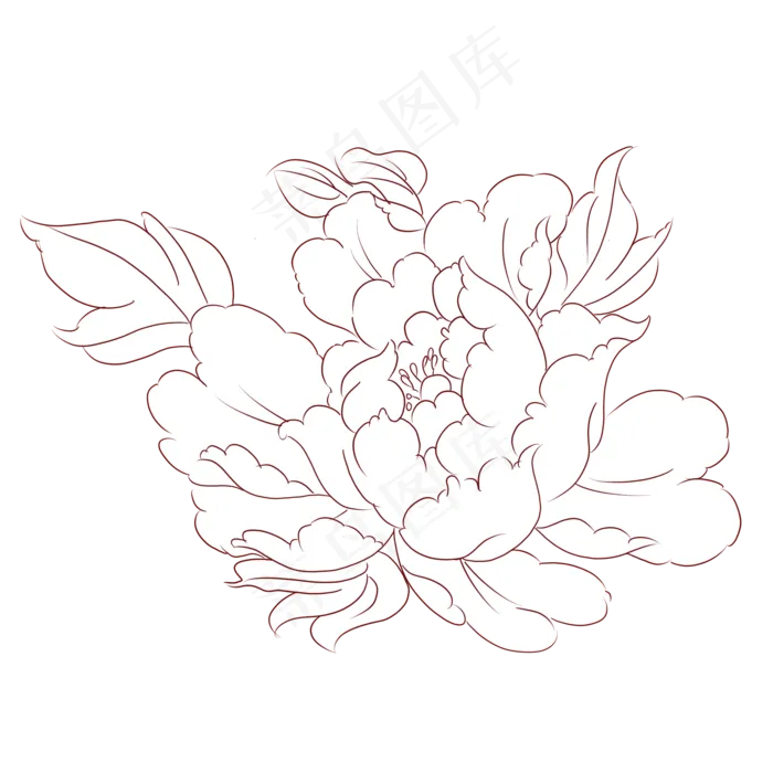植物花草花线稿牡丹花线描,免抠元素(2000X2000(DPI:300))psd模版下载