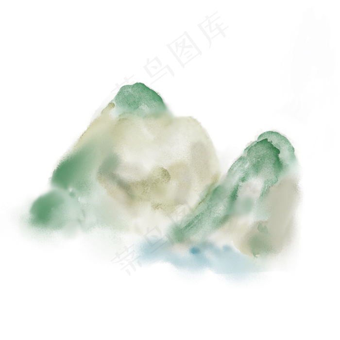 水彩山水淡彩群山