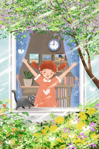 早安早起呼吸新鲜空气治愈系小清新