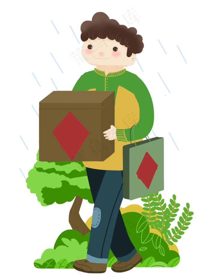 谷雨走路的小男孩