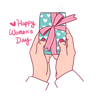妇女节双手拿礼盒插图PNG免抠素材