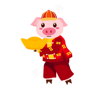 矢量手绘卡通猪年,免抠元素