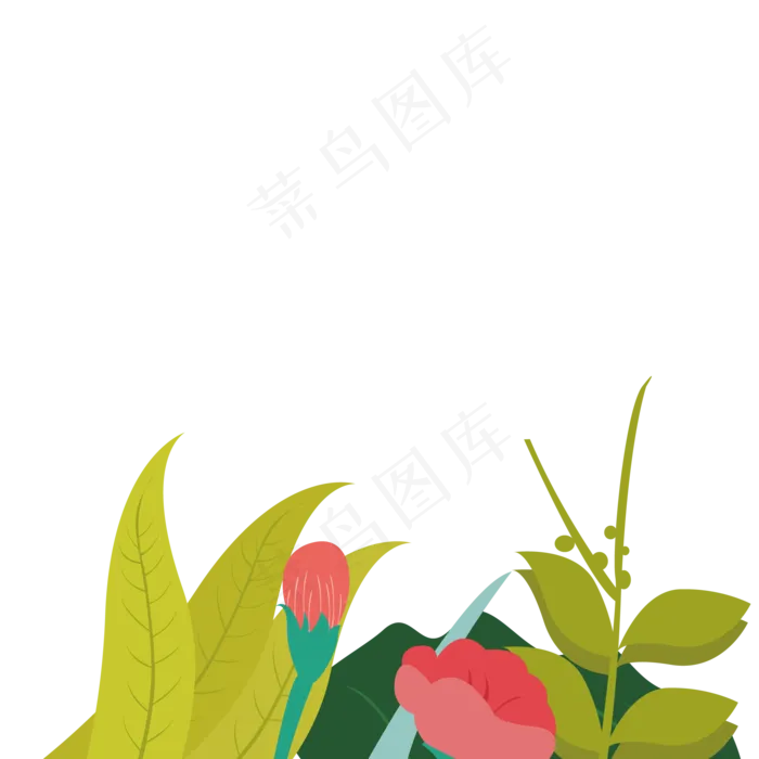 卡通红花绿叶免扣图(2000*2000px 300 dpi )ai矢量模版下载