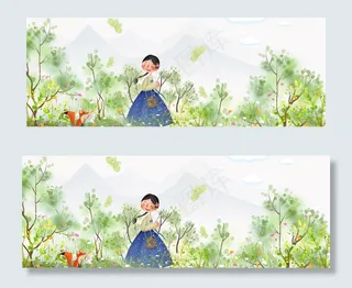 童话风春天花草丛里的韩服少女