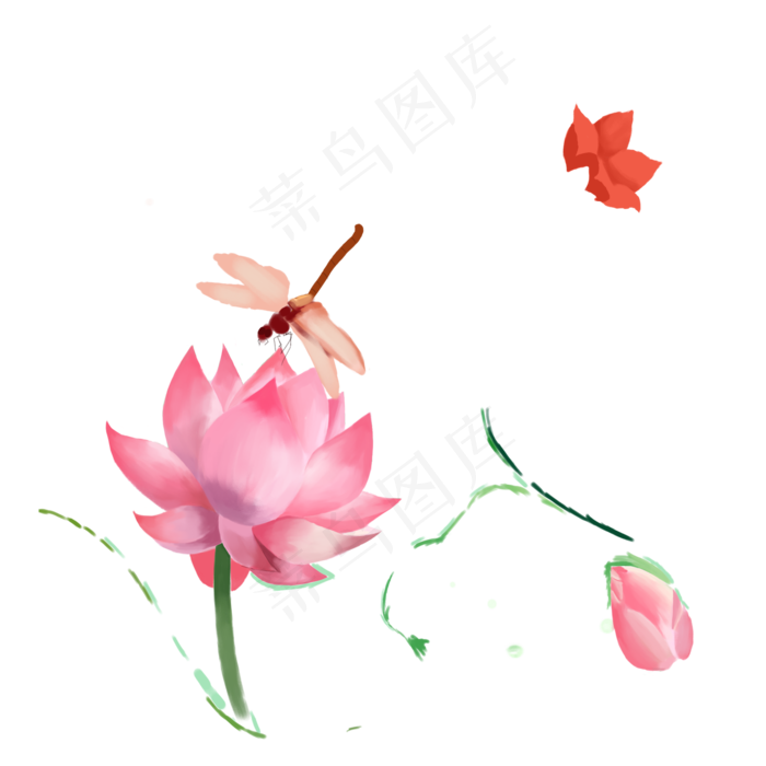 蜻蜓与荷花,免抠元素(2000*2000px 300 dpi )psd模版下载