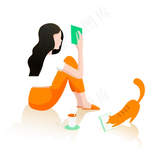 简洁扁平风女孩读书人物下载,免抠元素