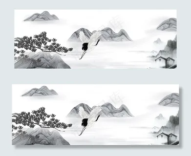复古中国风山水简约banner