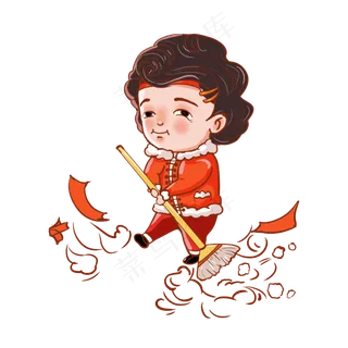 小年过节扫尘土打扫屋子,免抠元素