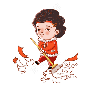 小年过节扫尘土打扫屋子,免抠元素