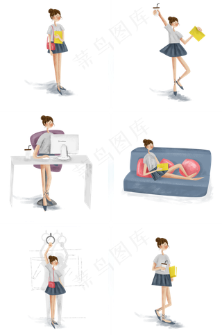 手绘毕业实习的女学生