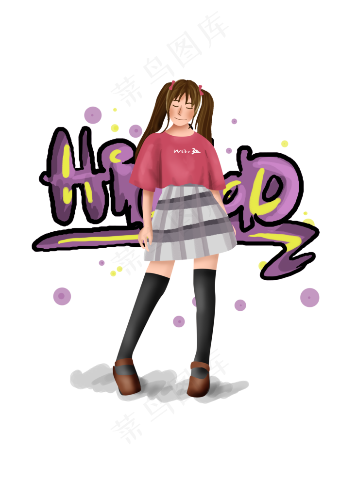 假期生活涂鸦和女孩,免抠元素
