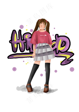 假期生活涂鸦和女孩,免抠元素