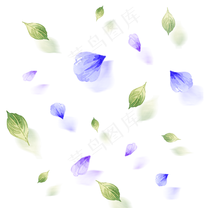 水彩手绘漂浮花瓣树叶元素