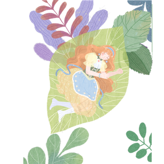 叶子装饰的卡通美女