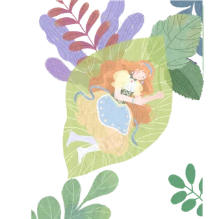 叶子装饰的卡通美女