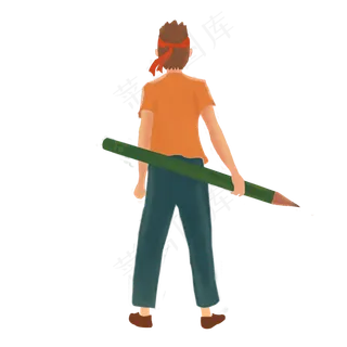 高考必胜卡通手绘男生握着2B铅笔,免抠元素