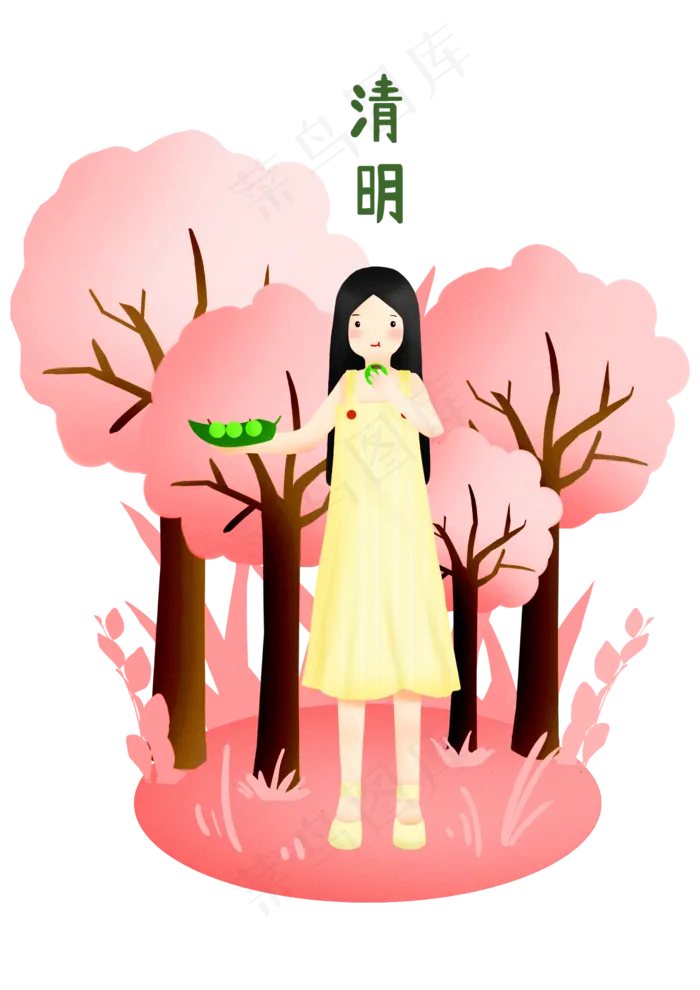 清明节吃青团的女孩