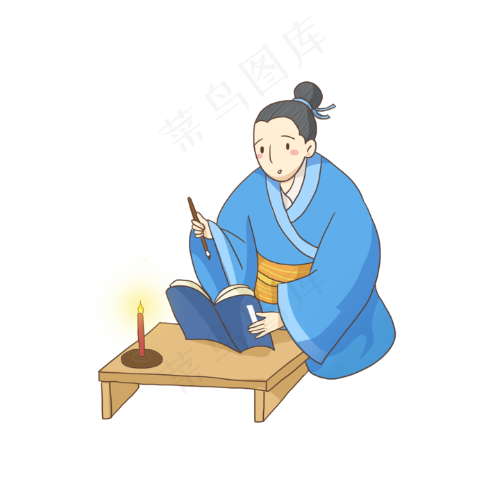 正在挑灯夜读准备赶考的古人秀才,免抠元素