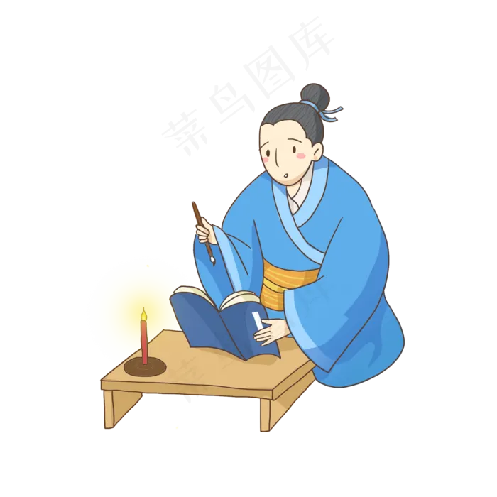 正在挑灯夜读准备赶考的古人秀才,免抠元素(2000*2000px 300 dpi )psd模版下载