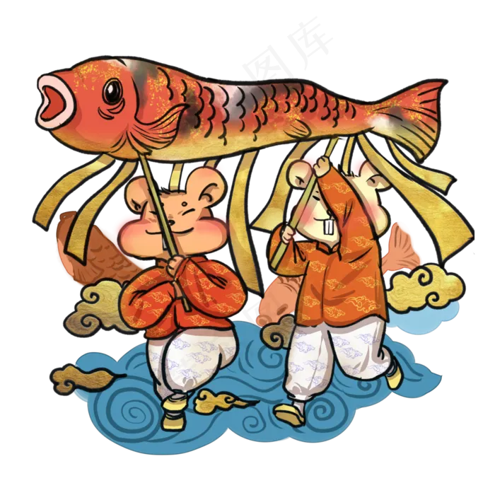 鼠年可爱中国红唐装老鼠,免抠元素(3500X3500(DPI:300))psd模版下载