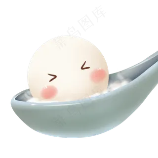 手绘勺子上的可爱小汤圆,免抠元素