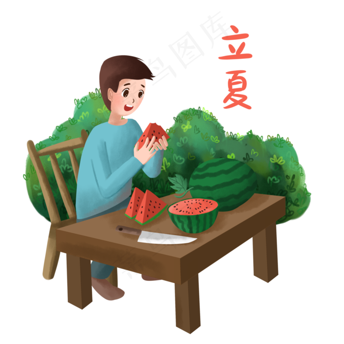 吃西瓜男孩