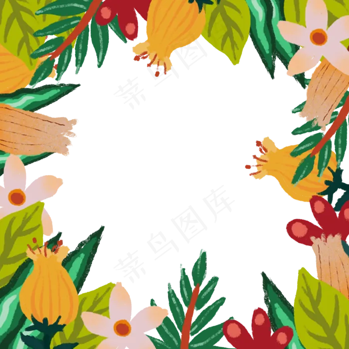 百花春日装饰边框PNG丛林,免抠元素(3000*3000px 300 dpi )psd模版下载