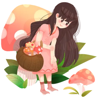 春分采蘑菇的小女孩,免抠元素
