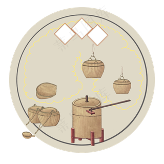 复古国潮粮食编织炊具边框