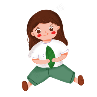 端午节包粽子的女孩