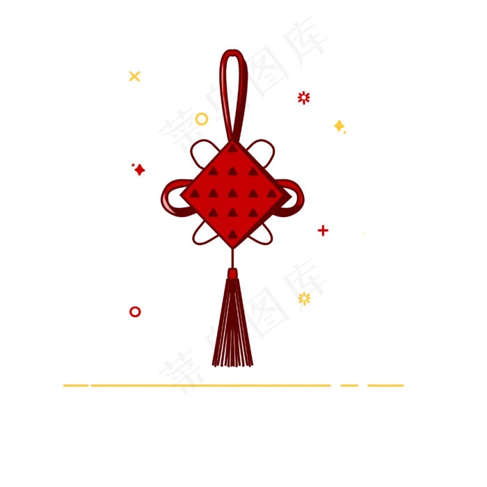 手绘MBE风格红色中国结,免抠元素(3000X3000(DPI:300))psd模版下载