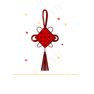 手绘MBE风格红色中国结,免抠元素