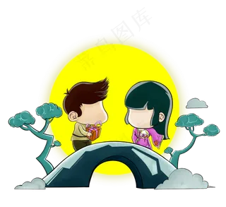 手绘七夕情人节浪漫约会,免抠元素