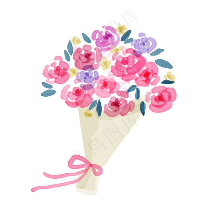 水彩手绘暖色系玫瑰花捧花花束P(2000X2000(DPI:300))psd模版下载