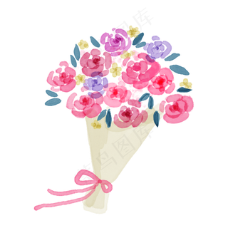 水彩手绘暖色系玫瑰花捧花花束P