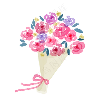 水彩手绘暖色系玫瑰花捧花花束P