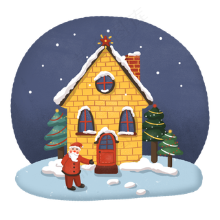 圣诞夜圣诞节圣诞老人房子圣诞夜,免抠元素