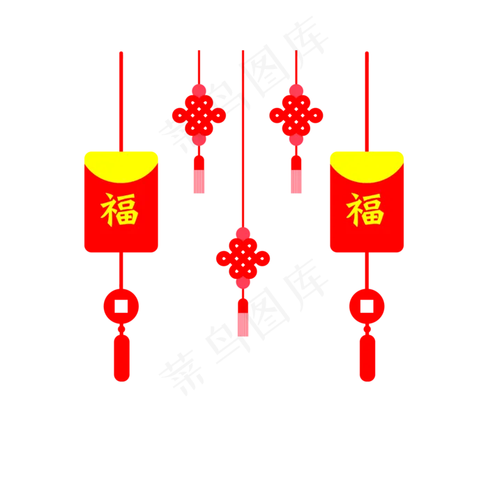 手绘红包中国结挂饰,免抠元素
