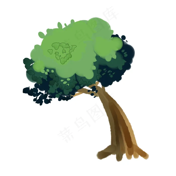 手绘歪着的茂盛的绿树(2000X2000(DPI:300))psd模版下载