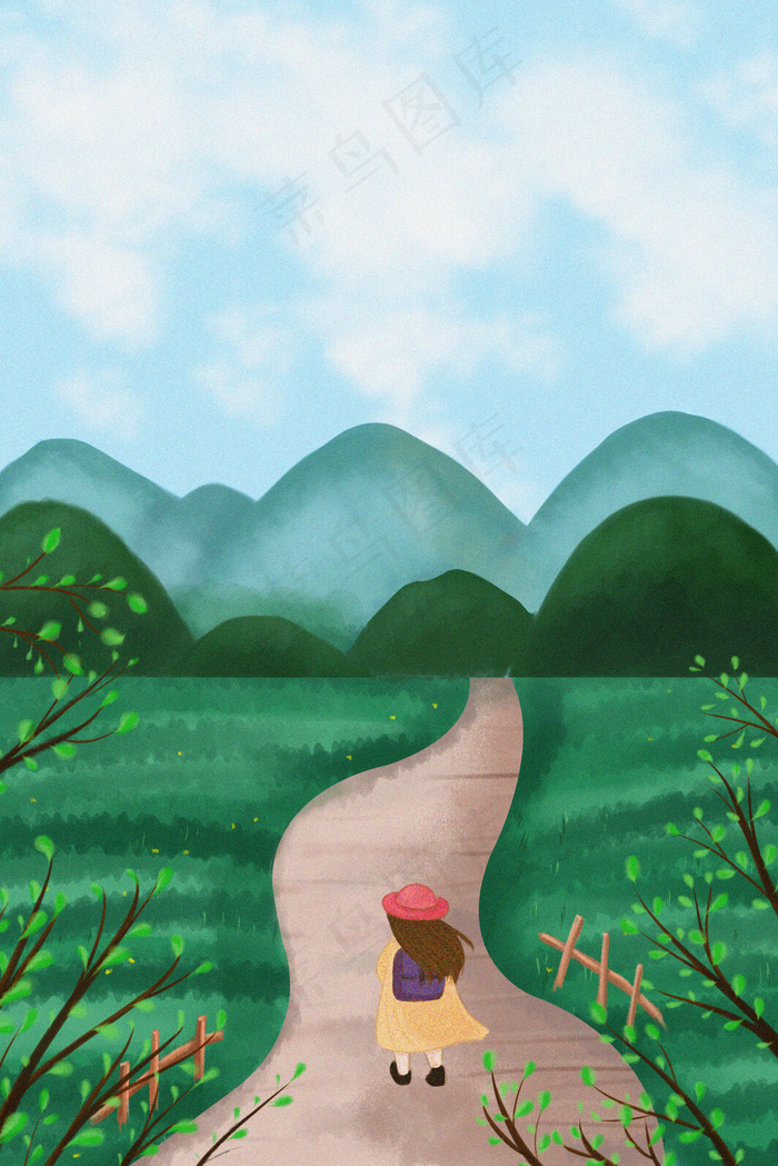 立春乡间小路插画