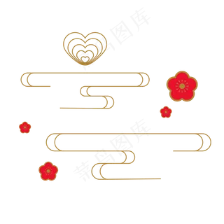情人节烫金祥云红梅素材线条爱心,免抠元素