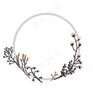 文艺棉花干花圆形边框PNG免抠